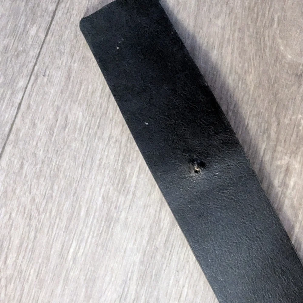 Steve Madden,Black Leather Belt with Gold Accents 1990 Logo, Has Been Altered S